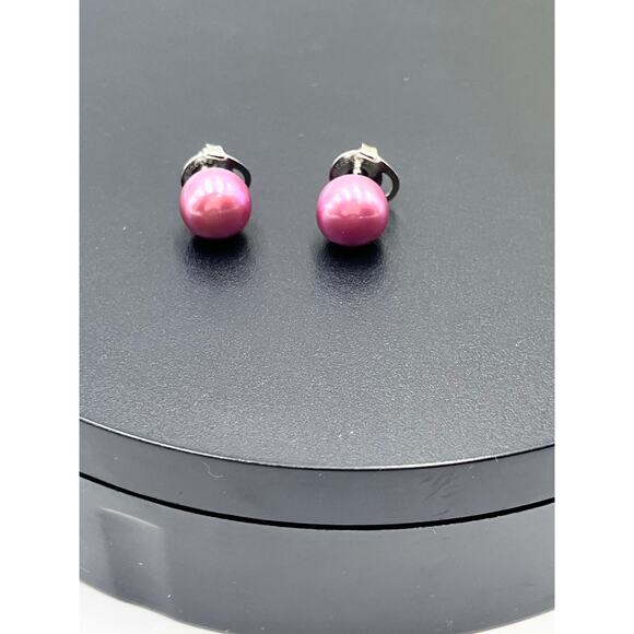 Honora Magenta Purple Cultured Pearl Pierced Sterling Silver Stud Earrings 10mm - Picture 2 of 8